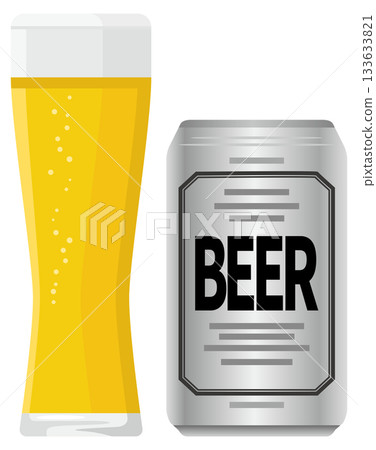 Illustration of beer poured into a glass and canned beer Illustration of beer poured into a glass and canned beer 133633821