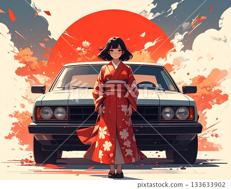 A woman posing in front of a car A woman posing in front of a car 133633902