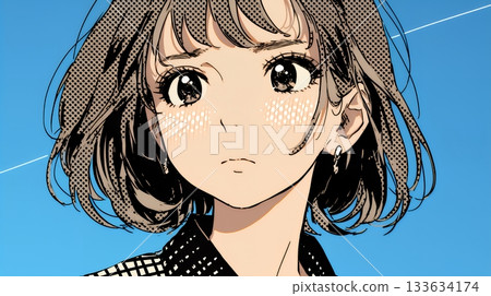 A young woman with a frightened expression 133634174