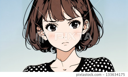 A young woman with a frightened expression A young woman with a frightened expression 133634175