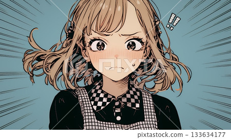 A young woman with a frightened expression 133634177