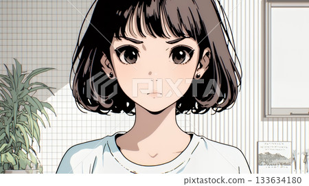 A young woman with a frightened expression 133634180