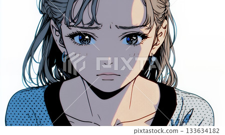 A young woman with a frightened expression 133634182