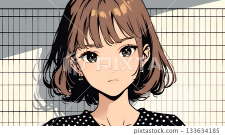 A young woman with a frightened expression 133634185