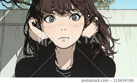 A young woman with a frightened expression 133634190