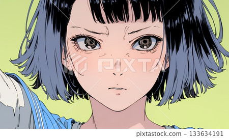 A young woman with a frightened expression 133634191