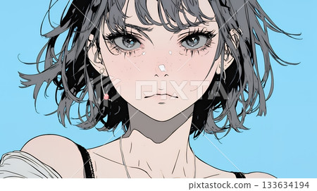 A young woman with a frightened expression 133634194