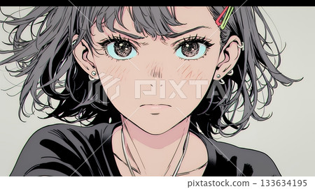 A young woman with a frightened expression 133634195