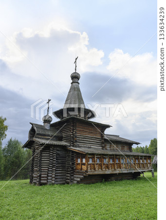 Spaso-Zashiverskaya Church built of wood without a single nail in 1600 in Siberia, Russia, in summer 133634239