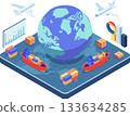 Isometric Global Import and Export Logistics with Trade Routes 133634285