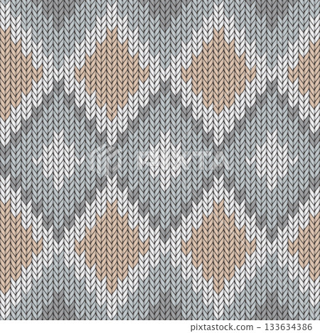 Diamond knitted seamless pattern gray and beige colors retro style square background Diamond knitted seamless pattern gray and beige colors retro style square background 133634386