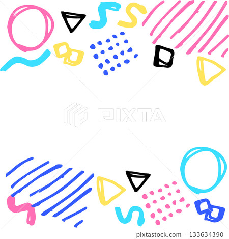 手繪孟菲斯風格邊框 | 色彩繽紛的流行幾何圖案裝飾邊框背景 133634390