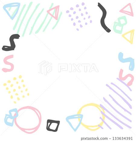 Hand-drawn Memphis frame | Cute geometric pattern decorative frame background in light pastel colors 133634391