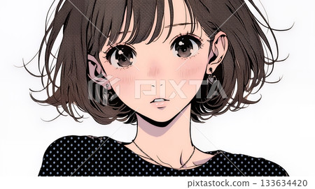 A young woman gasps in shock, her eyes wide open and her mouth hanging open 133634420