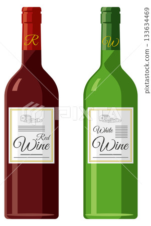 Illustration of red and white wine bottles 133634469