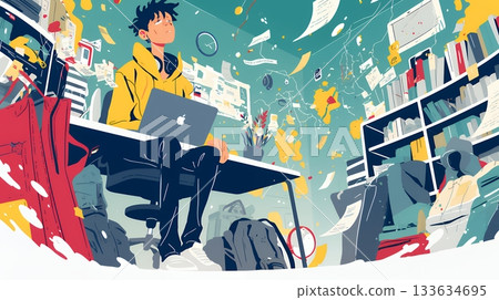 一個經濟拮据的男人在房間裡憂心忡忡。 一個經濟拮据的男人在房間裡憂心忡忡。 133634695