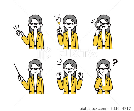 一組年輕女子身穿夾克的上半身向量插圖_姿勢變體 一組年輕女子身穿夾克的上半身向量插圖_姿勢變體 133634717