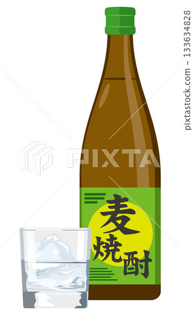 一瓶大麥燒酒和一個玻璃杯的插圖 一瓶大麥燒酒和一個玻璃杯的插圖 133634828