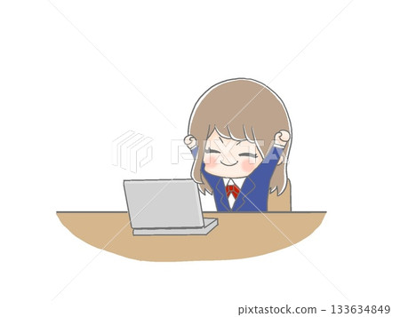 女學生在電腦前伸展身體 133634849