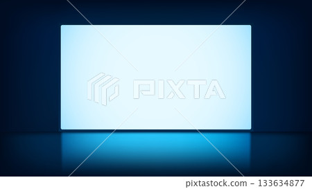 Minimalist Futuristic Technology Display Platform with Bright Light Glow and Mysterious Dark Blue Background 133634877