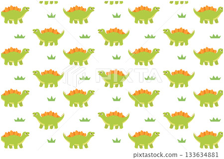 Stegosaurus and grassland pattern wallpaper 133634881