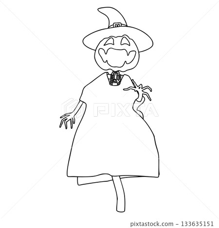Outline for Coloring of Halloween Scarecrow Lantern Jack Pumpkin. One of the Fall Holiday Symbol. Vector Illustration. Outline for Coloring of Halloween Scarecrow Lantern Jack Pumpkin. One of the Fall Holiday Symbol. Vector Illustration. 133635151