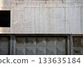 Texture Concrete Wall Frame with window hole, floor slab Building under Construction with Formwork Prints Smudges on Surface. Architectural origin of Structure. Monolithic fence at Construction Site. 133635184