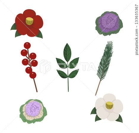 裝飾新年的植物插圖素材 裝飾新年的植物插圖素材 133635367