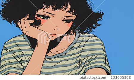 一位表情困惑的年輕女子：一位情緒複雜而微妙的女子 133635368