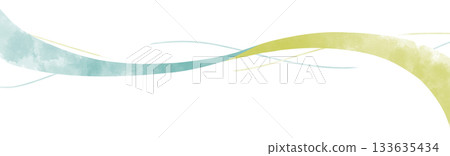 Watercolor line material in light blue and yellow-green that evokes waves and wind 133635434