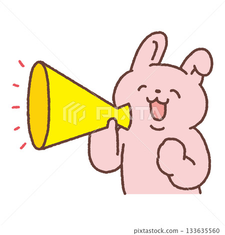 一隻微笑的兔子拿著擴音器 133635560