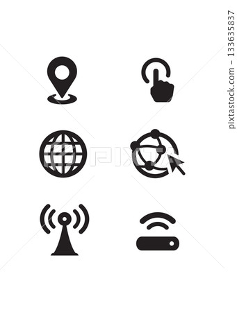 Location pin and connection icon set stock illustration 133635837