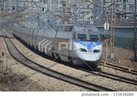 Korea Railroad Corporation KORAIL High-speed train KTX running Korea Railroad Corporation KORAIL High-speed train KTX running 133636066