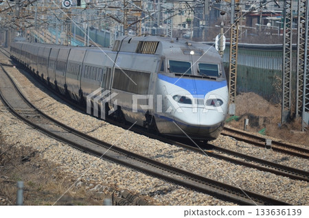 Korea Railroad Corporation KORAIL High-speed train KTX running Korea Railroad Corporation KORAIL High-speed train KTX running 133636139