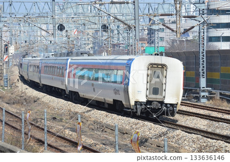 KORAIL Mugunghwa train running KORAIL Mugunghwa train running 133636146