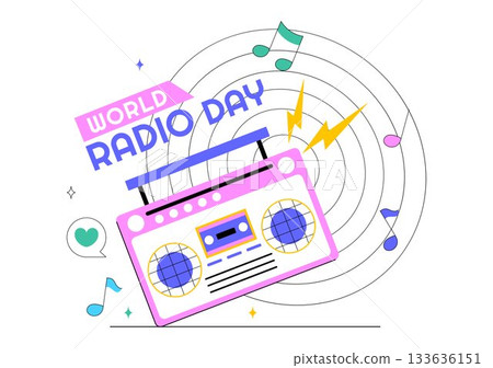 World Radio Day Vector Illustration on 13 February Depicting Technology, Science, and Communication in a Flat Style Cartoon Background 133636151