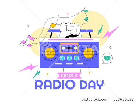 World Radio Day Vector Illustration on 13 February Depicting Technology, Science, and Communication in a Flat Style Cartoon Background 133636158
