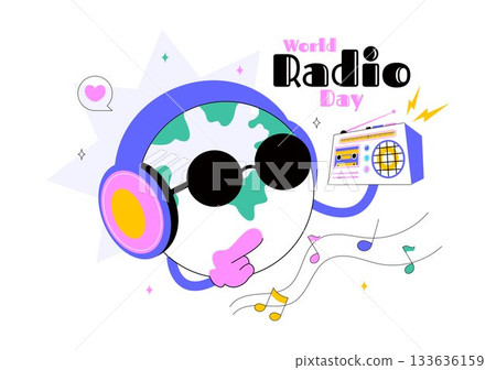 World Radio Day Vector Illustration on 13 February Depicting Technology, Science, and Communication in a Flat Style Cartoon Background 133636159