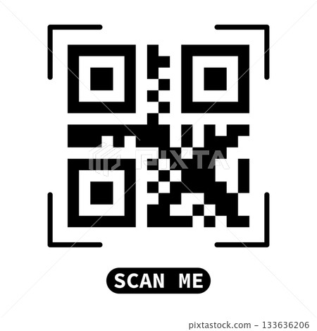 QR Code with Stylized Border and 'Scan Me' Button - Digital Marketing Icon. QR Code with Stylized Border and 'Scan Me' Button - Digital Marketing Icon. 133636206