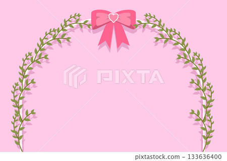 Romantic Daisy Flower and Vine Arch Frame on Pastel Pink background Romantic Daisy Flower and Vine Arch Frame on Pastel Pink background 133636400