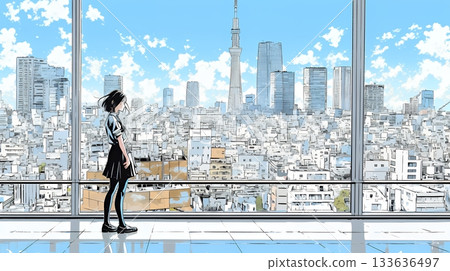 A career woman overlooking the skyscrapers 133636497
