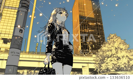 一位職業婦女俯瞰摩天大樓 一位職業婦女俯瞰摩天大樓 133636510