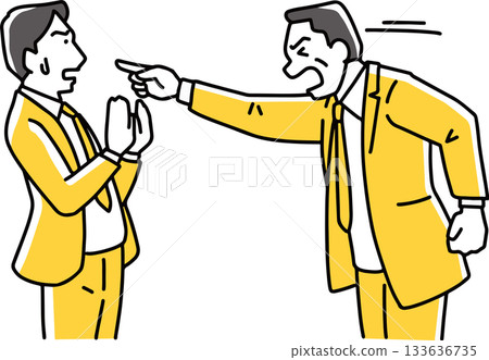 憤怒的老闆指著他的下屬 133636735