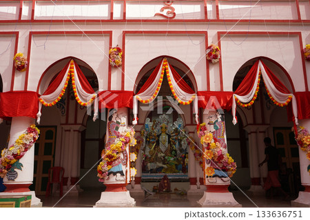 Ornate Thakurdalan Interior of Kolkata Bonedi Bari Durga Puja 133636751
