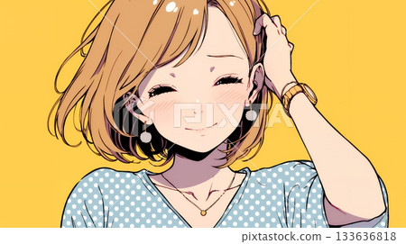 一位年輕女子尷尬地搔了搔頭，試圖避免找藉口。 133636818