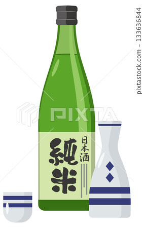 清酒(純米酒)及酒瓶插圖 清酒(純米酒)及酒瓶插圖 133636844