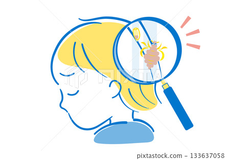 Illustration of a child feeling depressed after discovering head lice in his hair Illustration of a child feeling depressed after discovering head lice in his hair 133637058