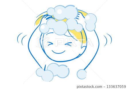 Illustration of a child washing his head with shampoo 133637059