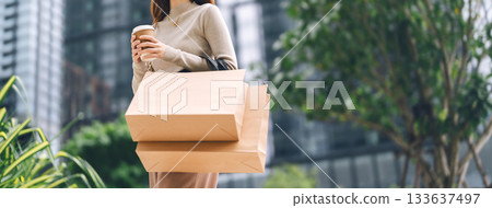 Business asian woman holding coffee cup and shopping bag on black friday sale city people lifestyle 133637497