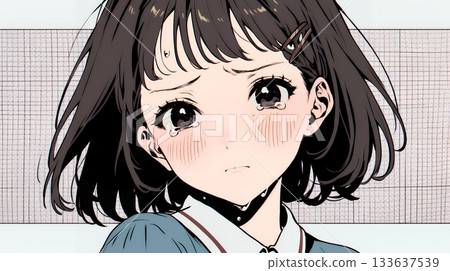 一名身穿制服的高中女生淚流滿面。 一名身穿制服的高中女生淚流滿面。 133637539